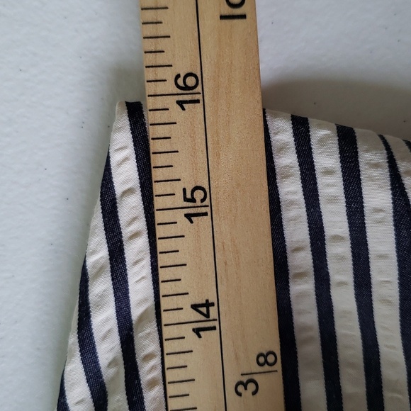 Eclair Mini Sundress XS Navy Blue Cream Ivory Striped Seersucker Pockets Straps - Picture 7 of 15